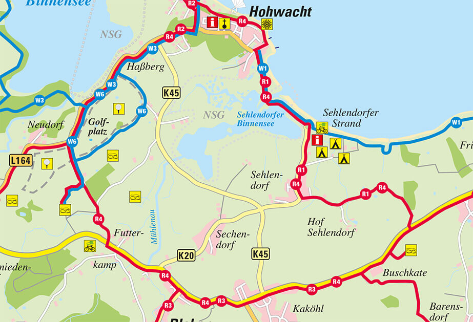 Radfahrroute von Hohwacht über Sehlendorf, Buschkarte, Kaköhl, Futterkamp und Neudorf